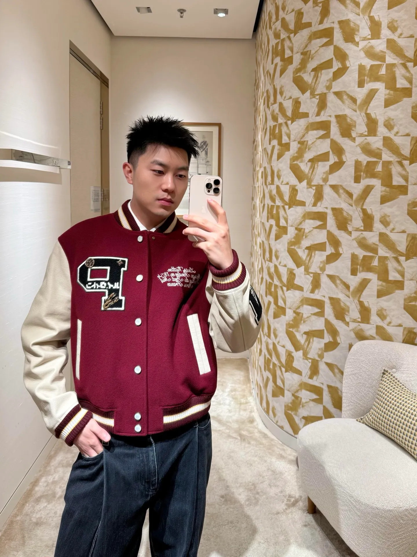Louis Vuitton/Louis Vuitton embroidered letter logo baseball jacket